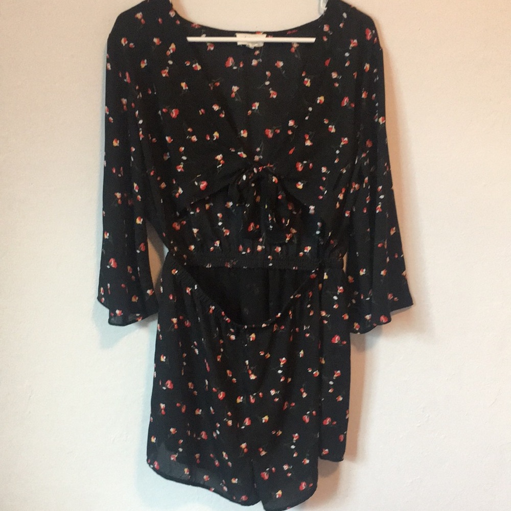 Black floral romper with front tie